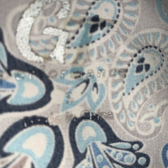 Paisley Print Womens V-Neck Scrub Top With Pockets 100% Cotton Short Sleeves Blu - Picture 2 of 8